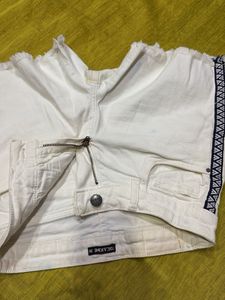 White Denim Shorts with Aztec Trim