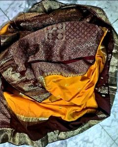 Mustard with Meroon kanjeevaram pure silk saree