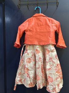 Enfance Printed Dress With Shrug Size 4-5 Y