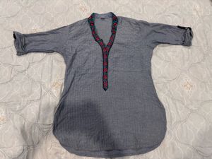 Embroidered Grey Kurta