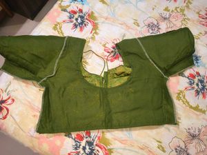 Festive Green Brocade Blouse with Gold Motif