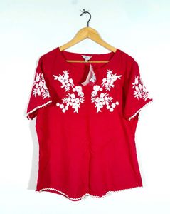 Rose Pink Embroidered Tunic Top For Women's