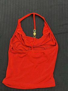 Red Halter cowl neck Top with Gold Detail