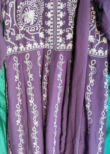 Elegant Purple Kurta Set with White Embroidery