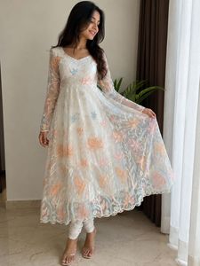 Elegant White Anarkali Gown with Beautiful Dupatta