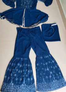 Girls Teal Embroidered Gharara Set