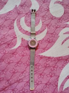 Elegant Silver & Pink Mesh Band Watch