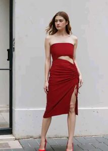 Shein Strapless Front Cut-Out Ruched Tie-Up Split