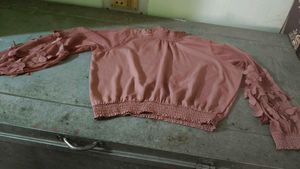 plusS Women Peach-Coloured Self Design Blouson Top