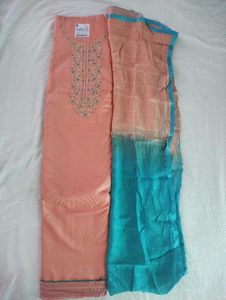 Unstitched Dress Material, Peach