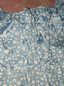 Cute Blue Floral Puff Sleeve Dress