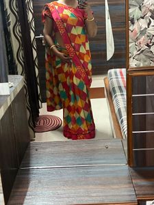 Vibrant Geometric Print Saree