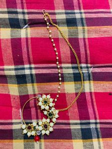 Traditional Kundan Nath with Pearl Chain
