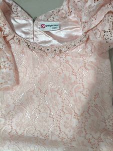 Elegant Pink Lace &amp; Striped Gown