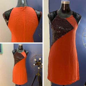 Sparkly Sequin Panel Orange Dress