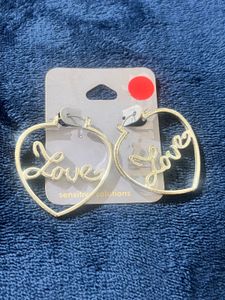 Gold Heart Hoop Earrings with 'Love' Inscription