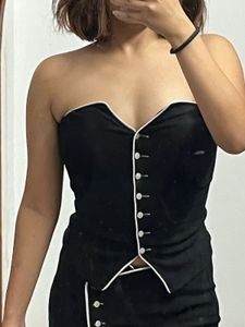 Chic Black Corset Top with White Trim