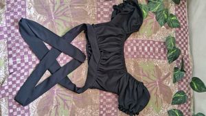 Black Off-Shoulder Bow Crop Top