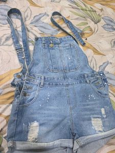 Distressed Denim Overall Shorts