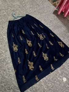 Elegant Navy Blue Embroidered Skirt