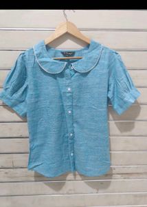 Cute Peter Pan Collar Blue Top