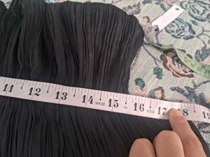 Black Flowy Pleated V-Neck Top