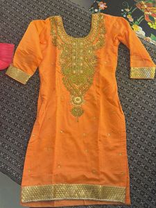 Orange Kurta with Gold Embroidery