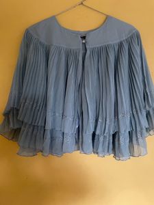 Boho Blue Pleated Layered shrug  Blouse