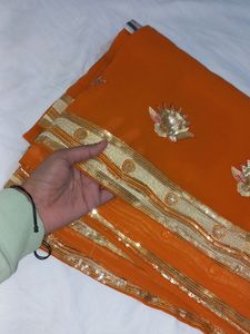 NEW ORANGE COLOURED SAREE WITH SEQUIN WORK