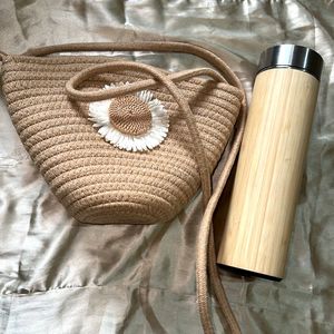 Woven Crossbody Bag with Flower