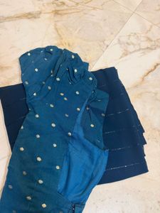 Teal saree with blouse