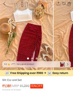 Red Hearts Co-ord Set with Slit ❤️