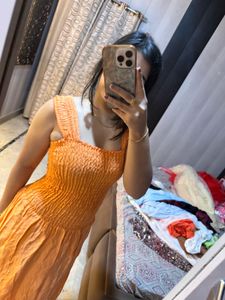 Orange Smocked Maxi Dress🦋🎀