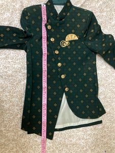 Boys 3 Piece Sherwani Green And Golden