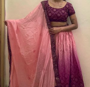 Elegant Pink &amp; Purple Embroidered Lehenga Choli