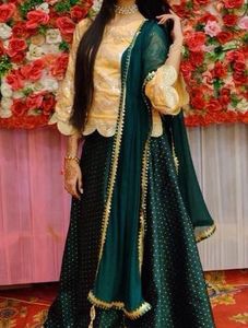 Elegant Green - Peach Lehnga
