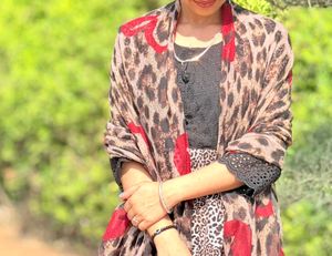 Leopard Print Kurta with Black Lace