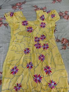 Yellow Floral Embroidered kurta