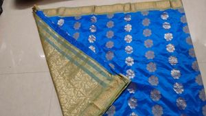 Vibrant Blue Saree with Floral Motif