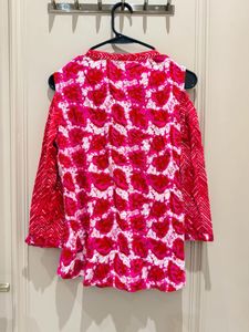 Vibrant Pink &amp; White Cold Shoulder Kurta