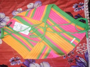SHEIN MULTI COLORED Striped Crochet Halter Top