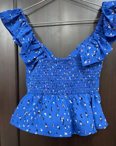 Blue Peplum Front-Twist Top
