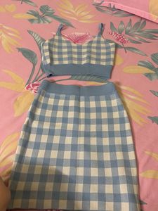 Gingham Knit Crop Top & Skirt Set