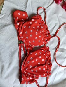 Red Floral Bikini Set