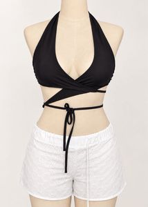 Black Halter Neck Wrap Bikini Top