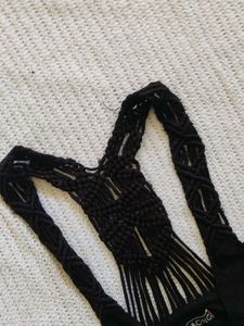 Chic Black V-Neck Dress with Crochet Straps