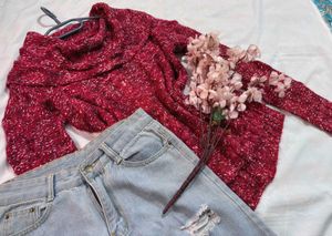 🎉Buy1 Get1 Free🎉Red Marled Sweater Q