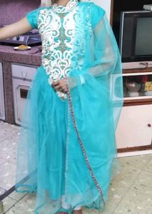 2 peace gown &amp; dupatta sky blue colour