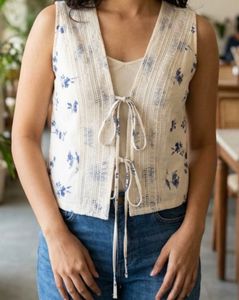 Boho Floral Print Sleeveless Tie-Up Vest