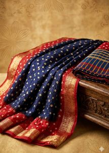 Beautiful Blue & Red Bandhani Saree